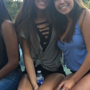 gray/green short sleeve deep v top